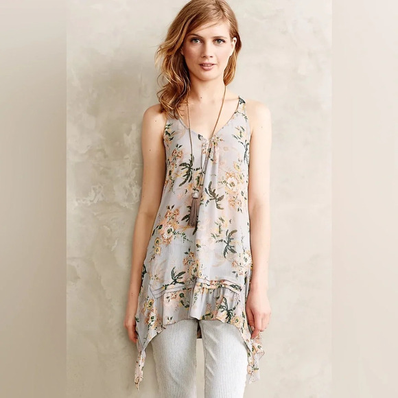 MAEVE by ANTHROPOLOGIE NWOT Magda Ruffle‎ Tunic in Gray Motif - Picture 1 of 10